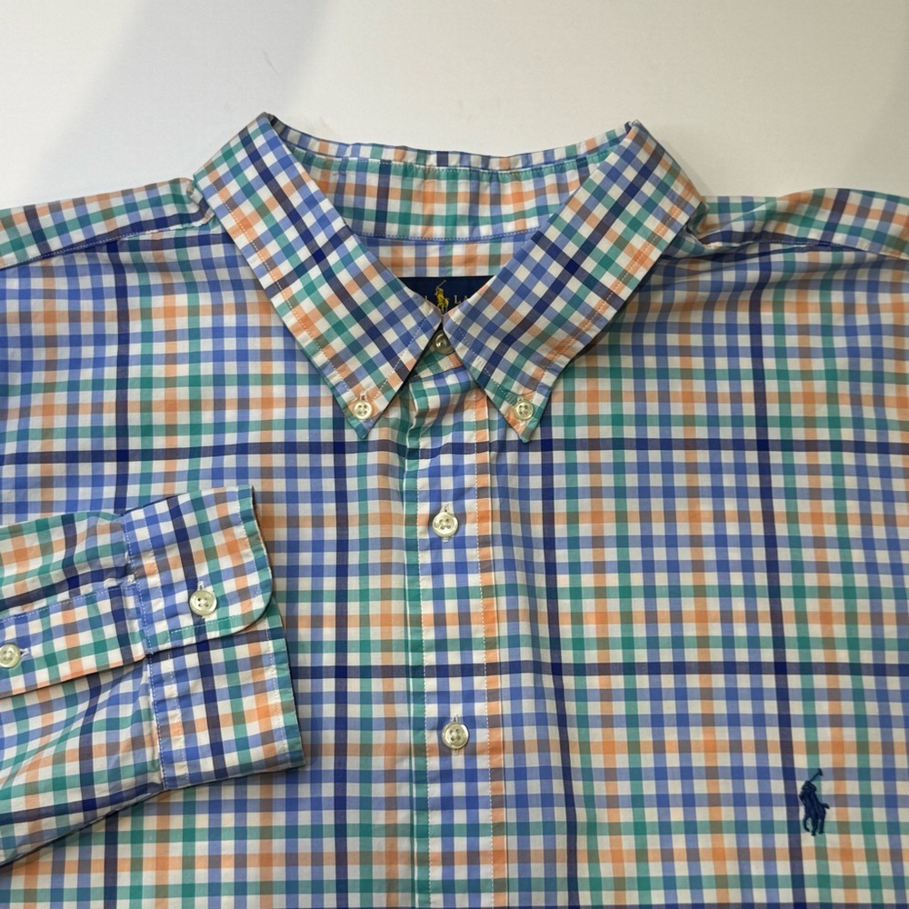 Ralph Lauren Men's 3XB Stretch 100% Cotton Long Sleeve Button Down Blue Green